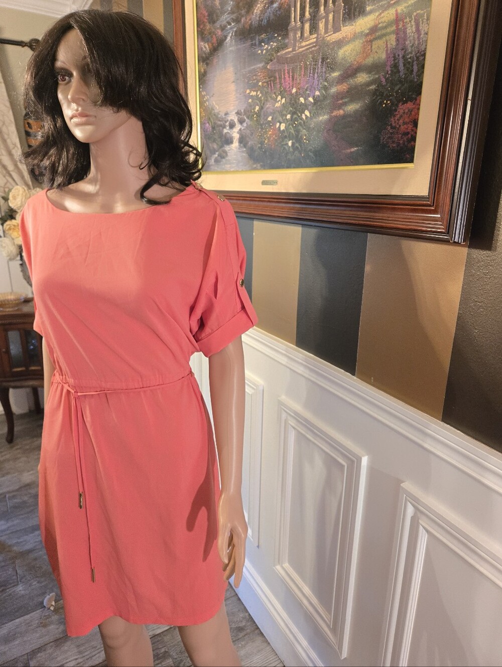Calvin Klein Coral Short-Sleeve Drawstring Dress